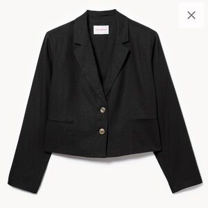 NWT Black Linen Blend Cropped Two Button Blazer
